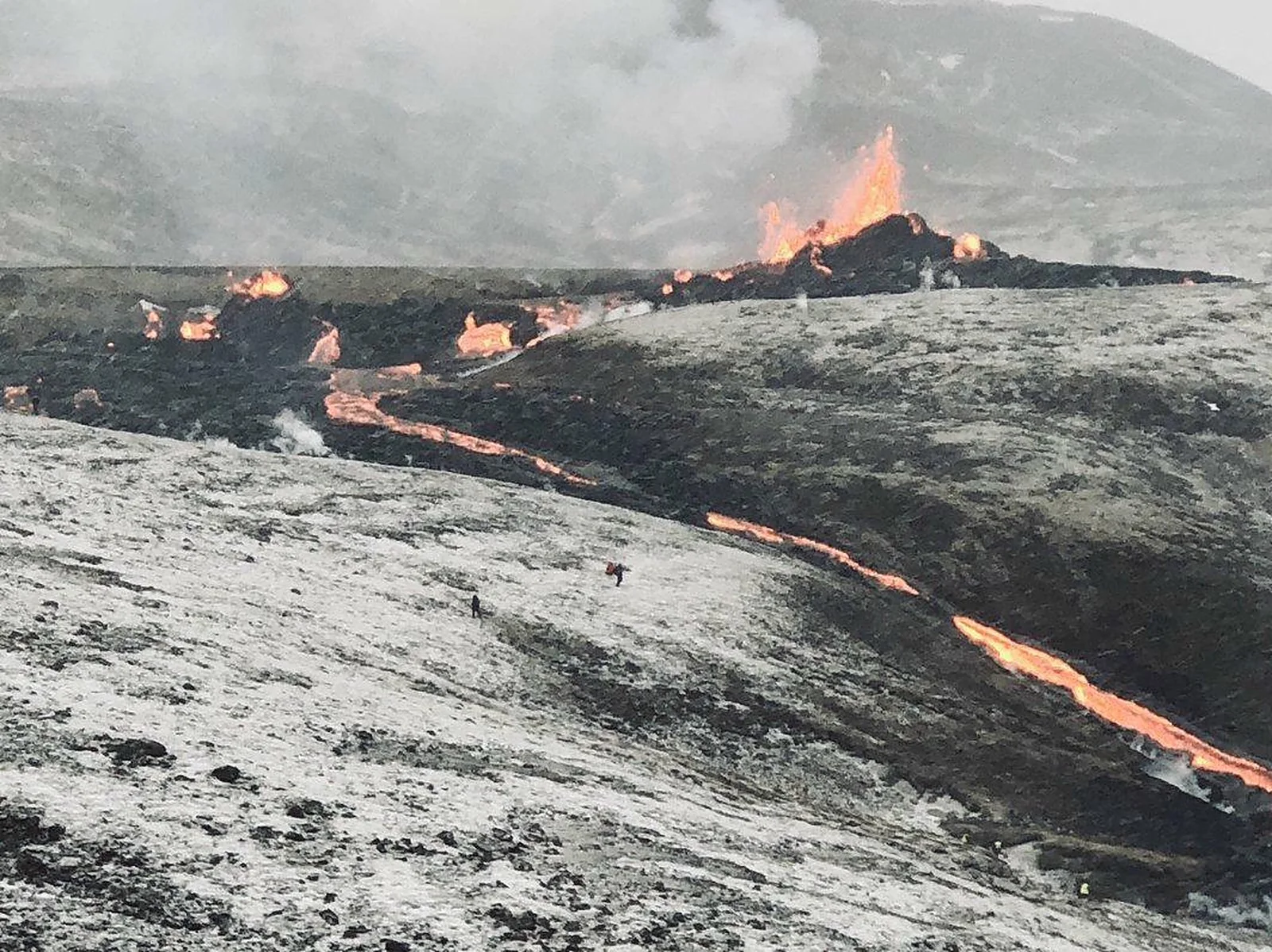 Fagradalsfjall eruption with lava channels, Iceland
